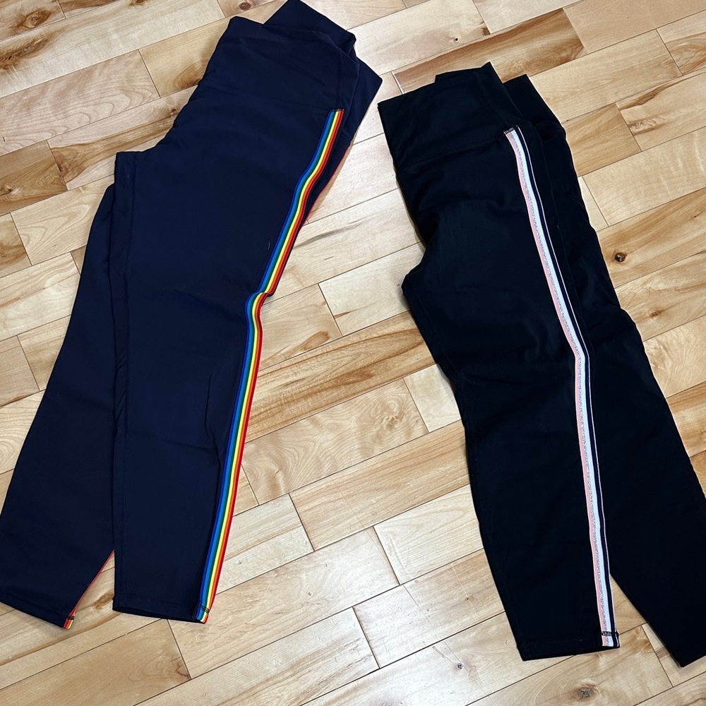 Zyia Women’s Black and Navy Leggings with Rainbow Stripe2 pair like NEW
